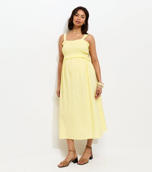 New Look Women's Maternity Yellow Shirred Strappy Bow Back Midi Dress New Look - 3