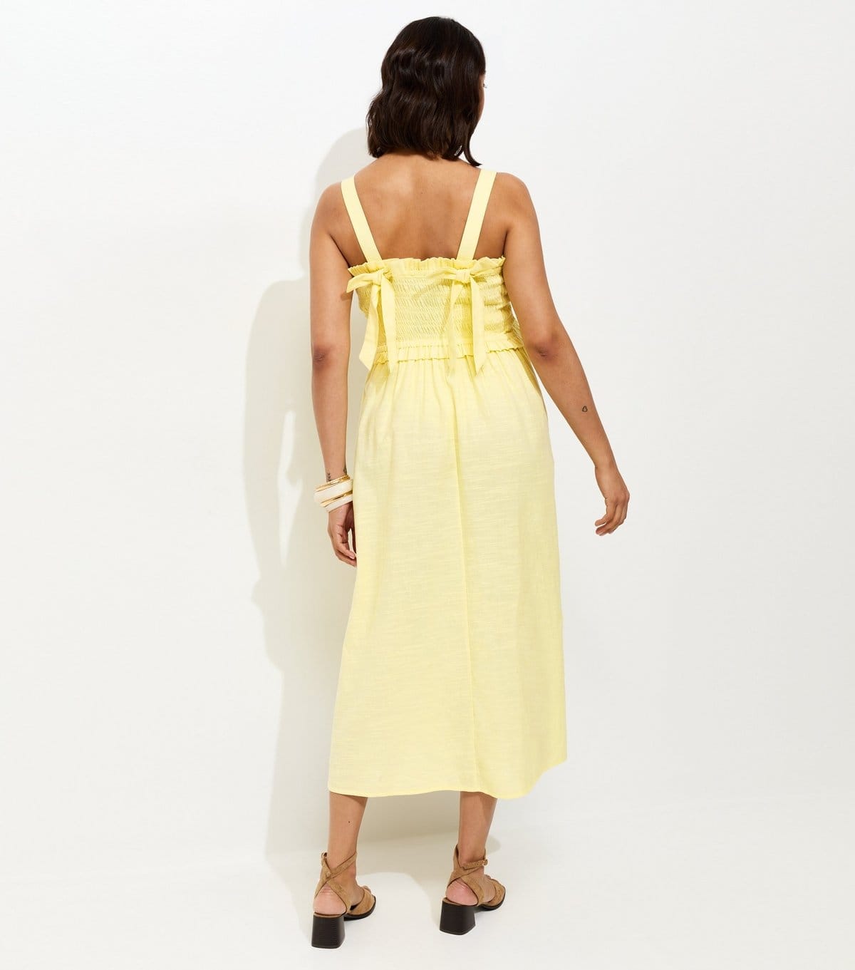 New Look Women's Maternity Yellow Shirred Strappy Bow Back Midi Dress New Look - 4