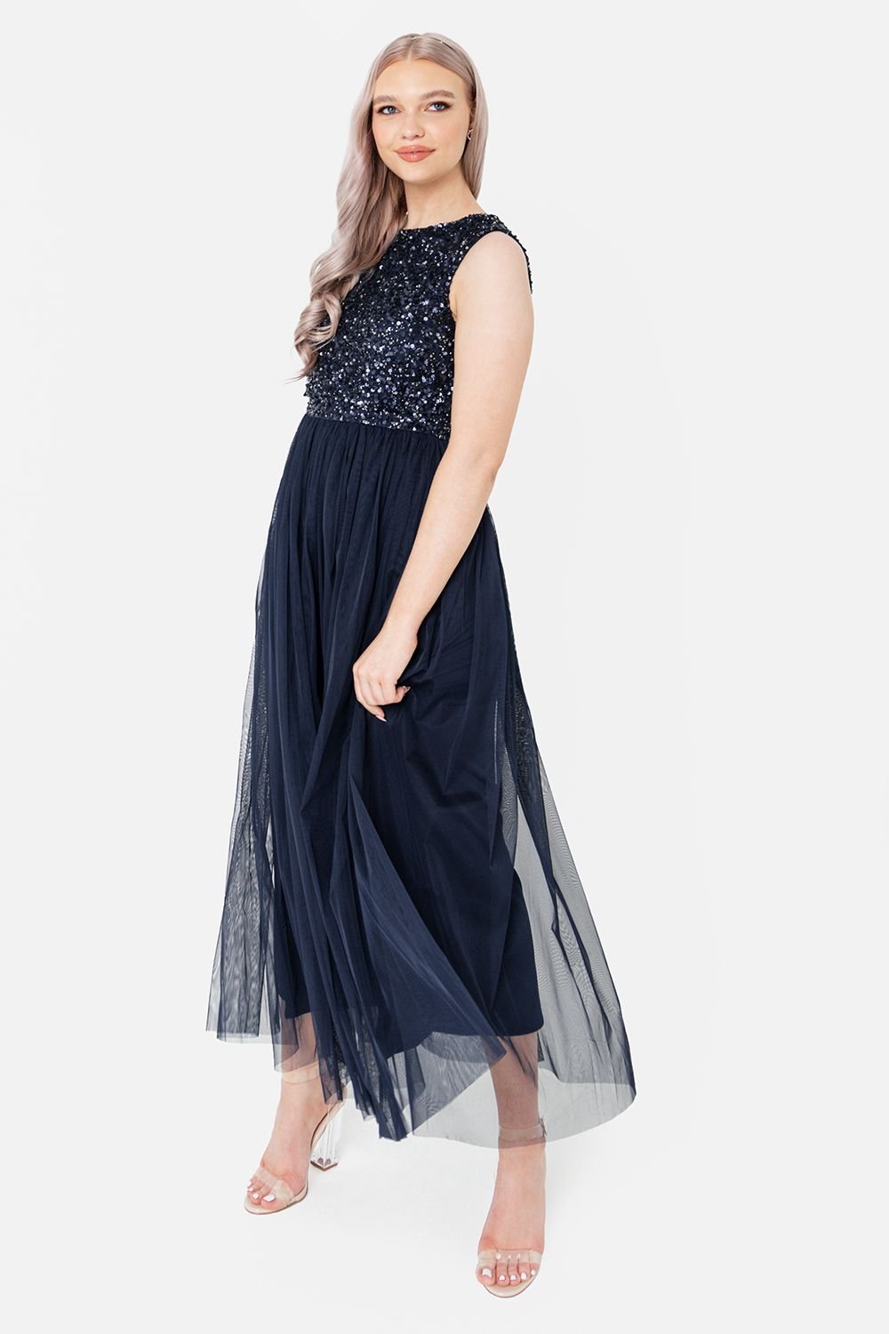 Maya Deluxe Maya Deluxe Women's Embellished Midaxi Dress in Navy - 2