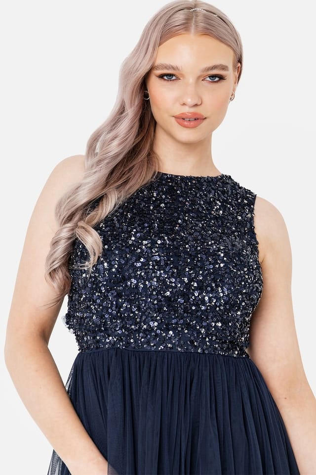 Maya Deluxe Maya Deluxe Women's Embellished Midaxi Dress in Navy - 2