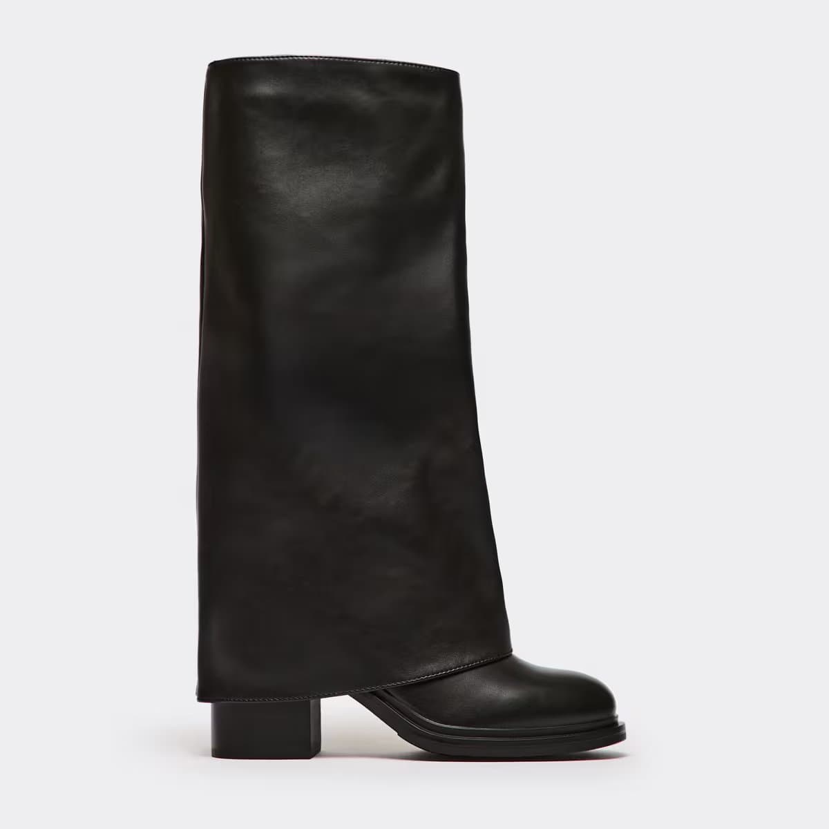 EGO Angola Layered Knee High Chunky Heeled Boot In Black Faux Leather, Women's Size UK 3