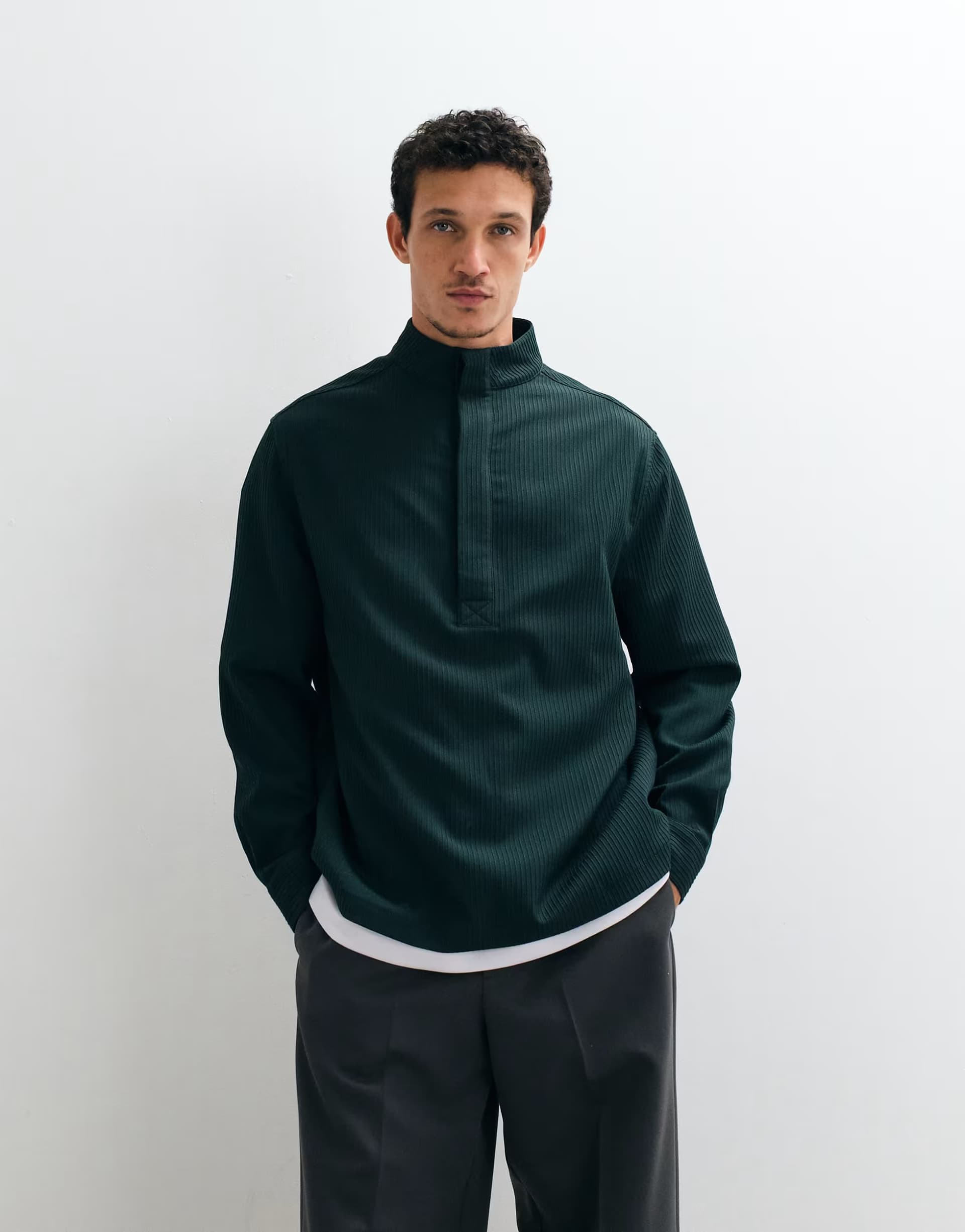 ASOS ASOS DESIGN relaxed overhead funnel neck shirt in dark green