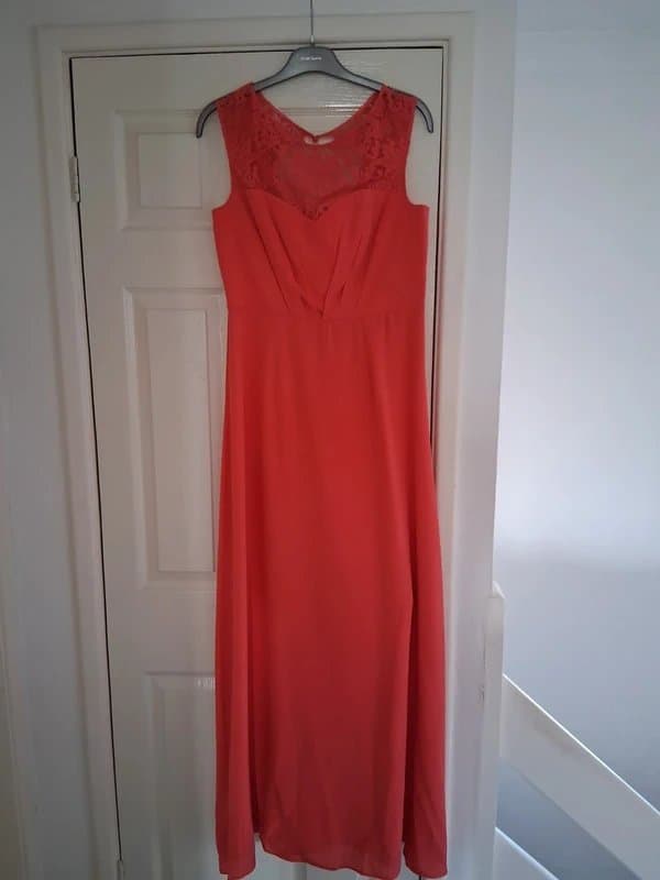Monsoon Coral, full length prom, occasion dress