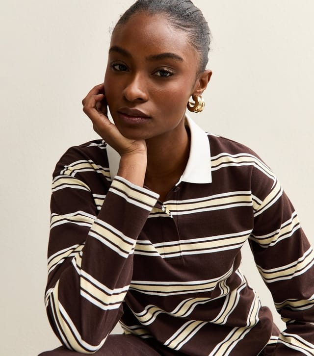 New Look Women's Brown Striped Long Sleeve Rugby Top New Look - 2