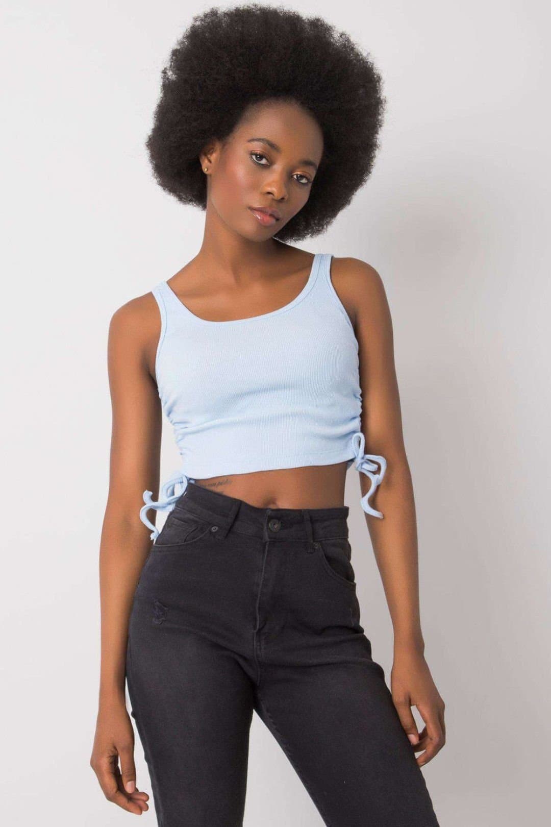 Love Lace Love Lace Women's Ribbed Cotton Strappy Crop Top with Side Ties in Blue