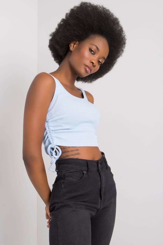 Love Lace Love Lace Women's Ribbed Cotton Strappy Crop Top with Side Ties in Blue - 2