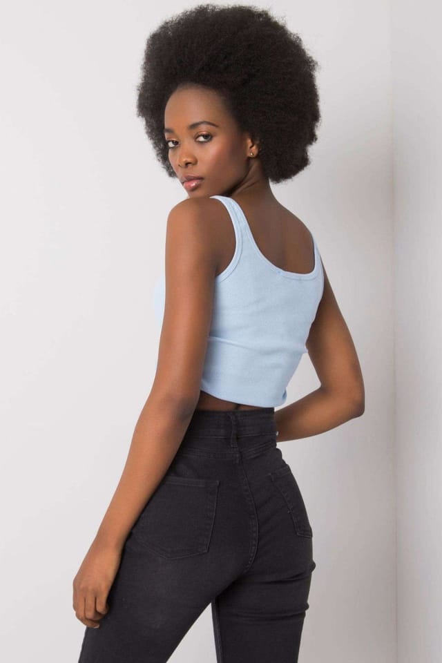 Love Lace Love Lace Women's Ribbed Cotton Strappy Crop Top with Side Ties in Blue - 3