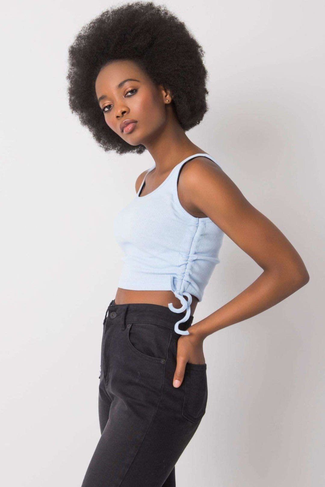 Love Lace Love Lace Women's Ribbed Cotton Strappy Crop Top with Side Ties in Blue - 4