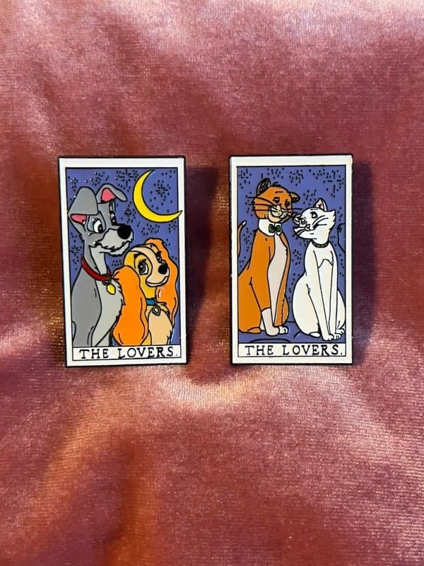 the lovers Pair of The Lovers Tarot Card Style Lady & Tramp/Aristocats Collectors Pin Badges