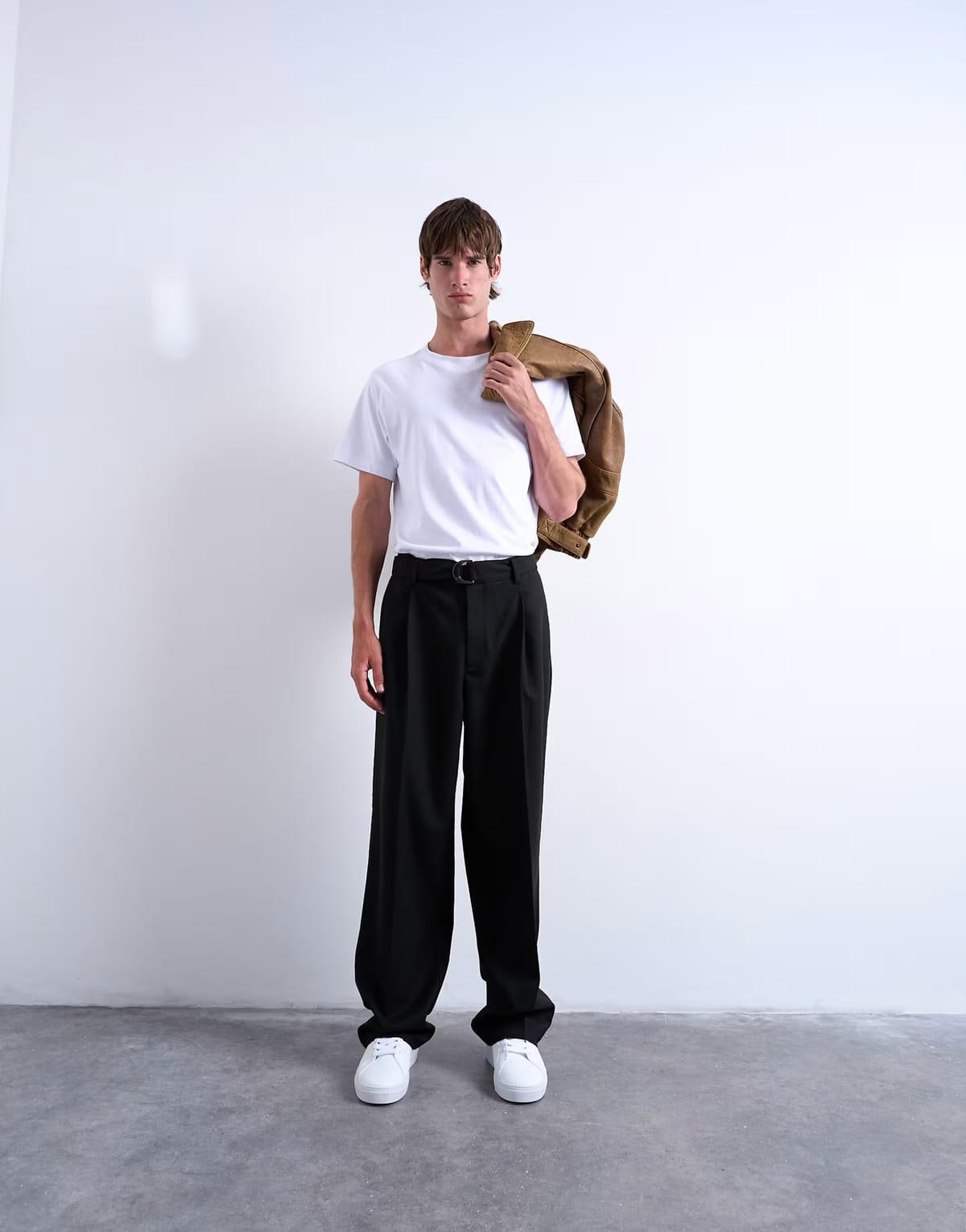 ASOS Topman wide leg belted twill smart trousers in black - 1