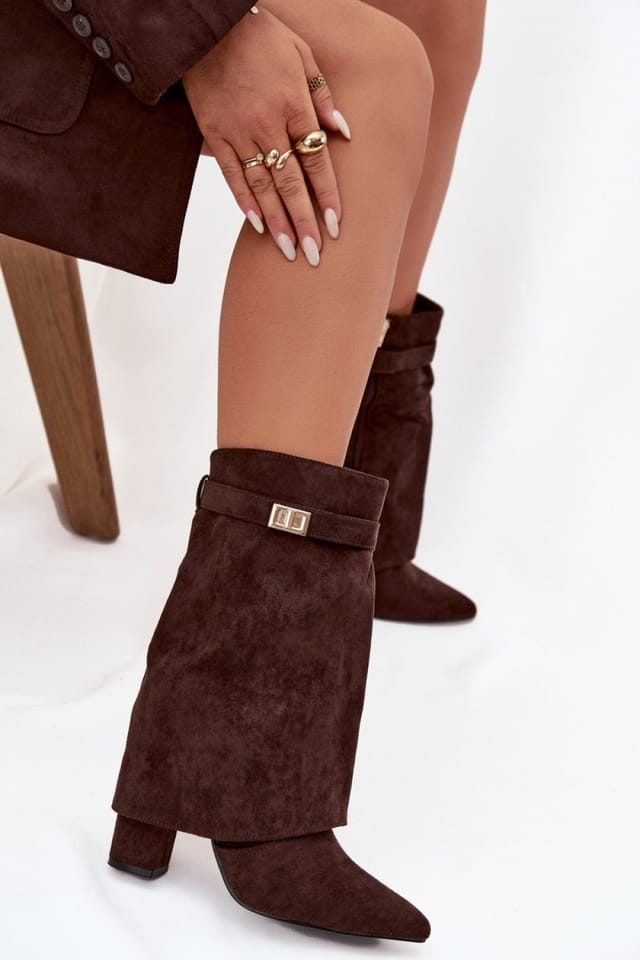 Love Lace Love Lace Women's Elegant Rolled Cuff Ankle Boots With Pointed Toe Zip Closure in Brown - 3
