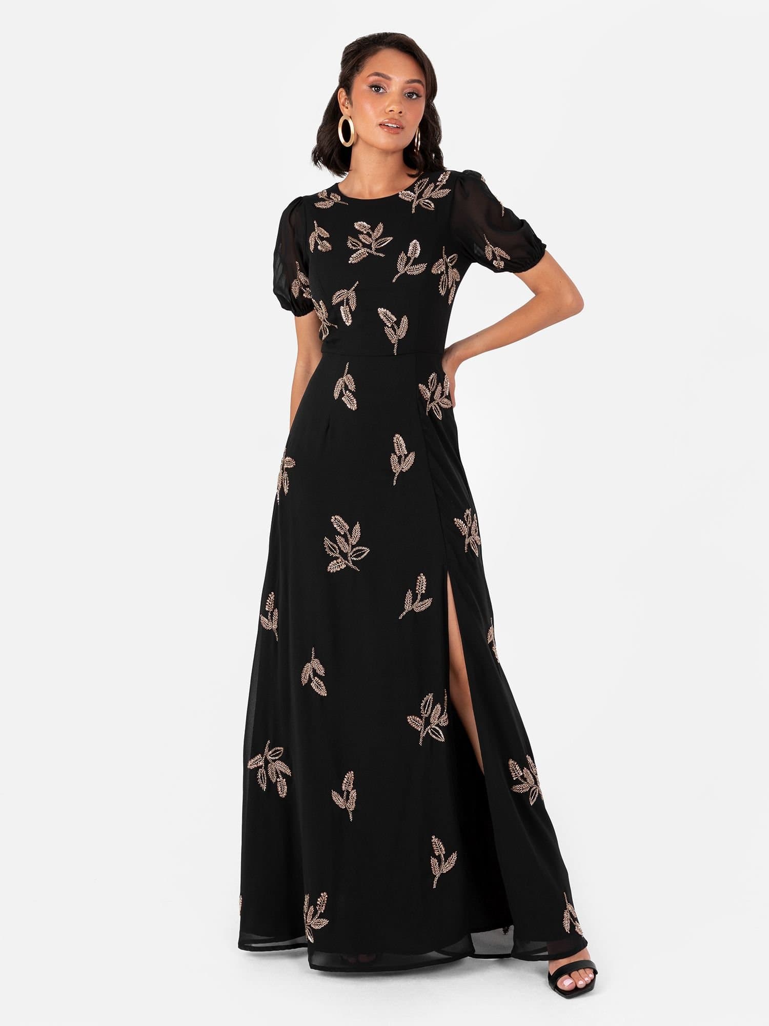 Maya Deluxe Maya Deluxe Women's Embellished Open Back Maxi Dress in Black