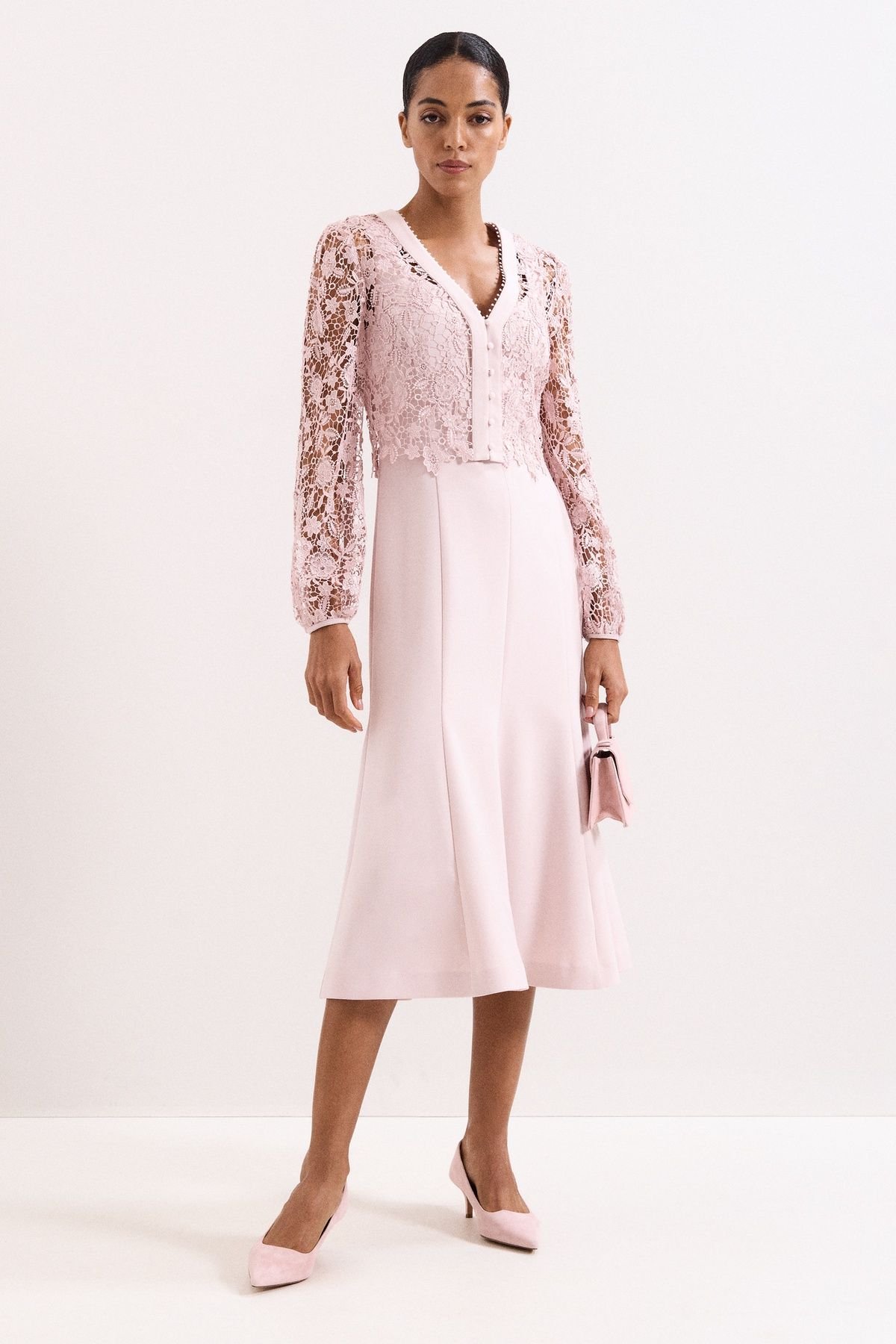 Phase Eight Phase Eight Women's Ayumi Part Lace Midi Dress in Pale Pink - 3