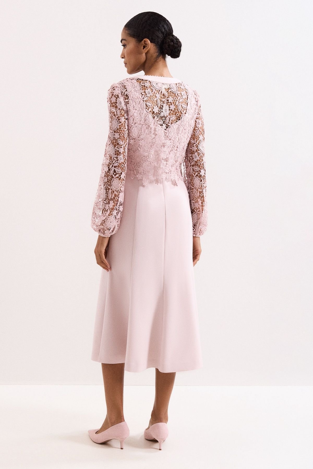 Phase Eight Phase Eight Women's Ayumi Part Lace Midi Dress in Pale Pink - 4