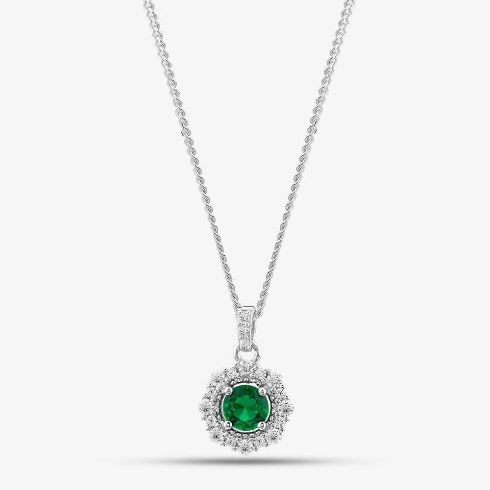 T.H.Baker T.H.Baker Green Cubic Zirconia Halo Pendant Necklace