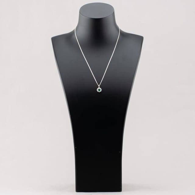 T.H.Baker T.H.Baker Women's Sterling Silver Green Cubic Zirconia Halo Pendant Necklace S6680 - 3