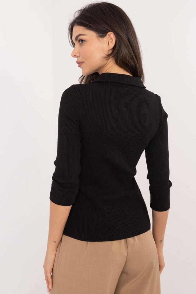 Love Lace Love Lace Women's Ribbed Cotton Elastane Casual Blouse with Patch Style 203003 in Black - 3