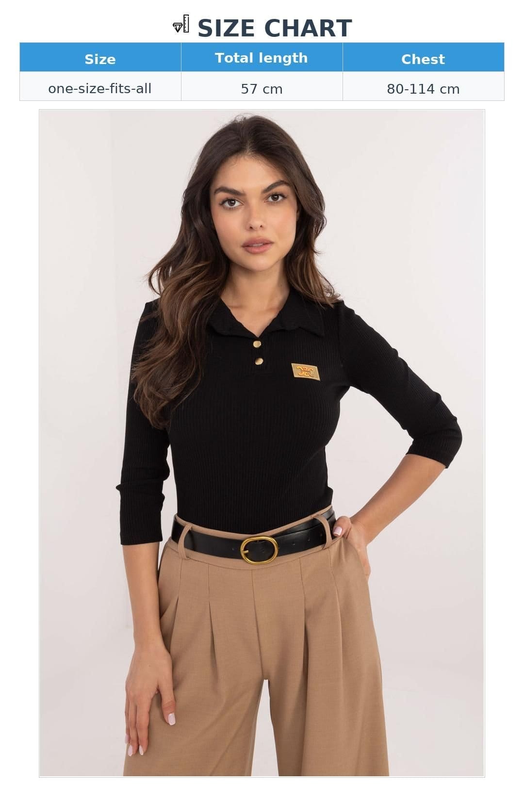 Love Lace Love Lace Women's Ribbed Cotton Elastane Casual Blouse with Patch Style 203003 in Black - 4