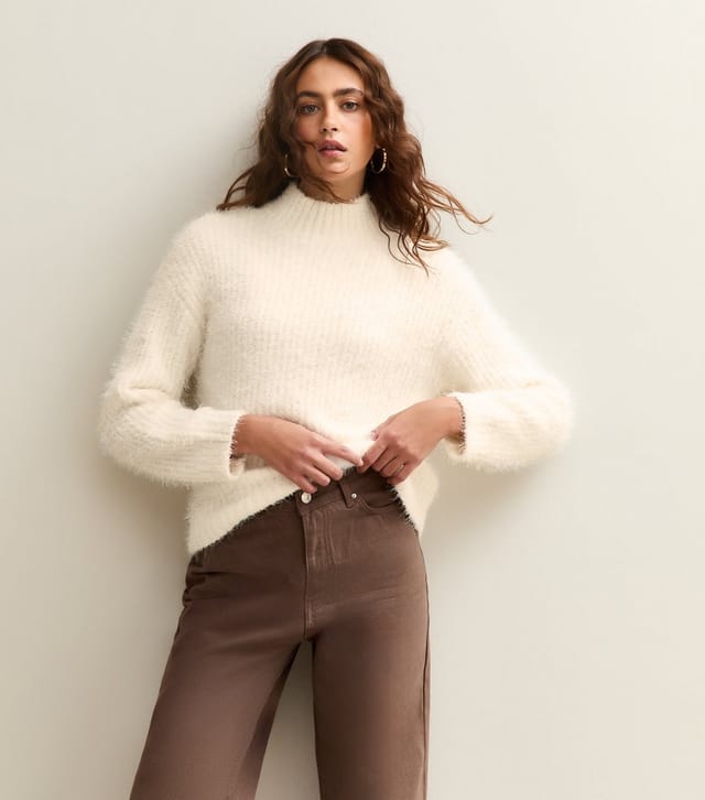 New Look Women's White Fluffy Ribbed High Neck Jumper New Look - 2