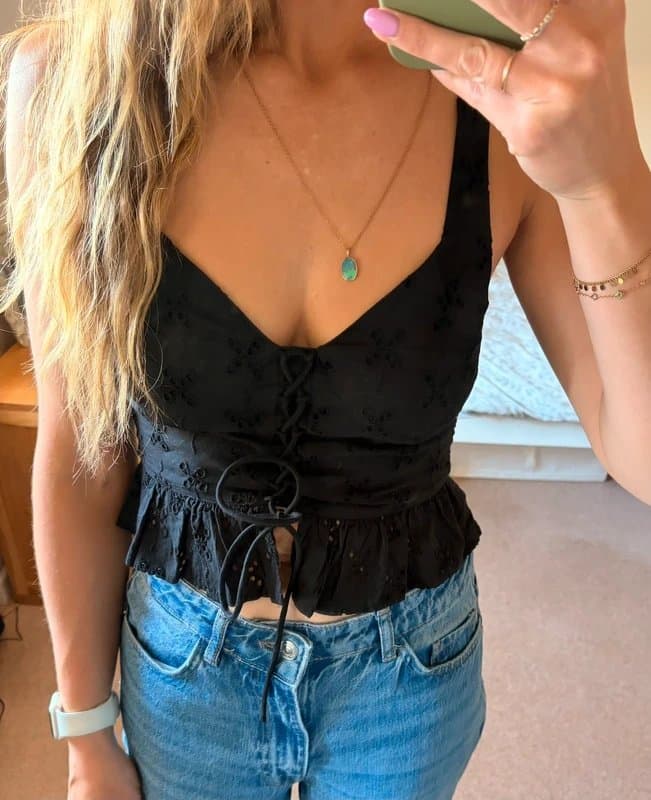 New Look New look broiderie black lace up crop top