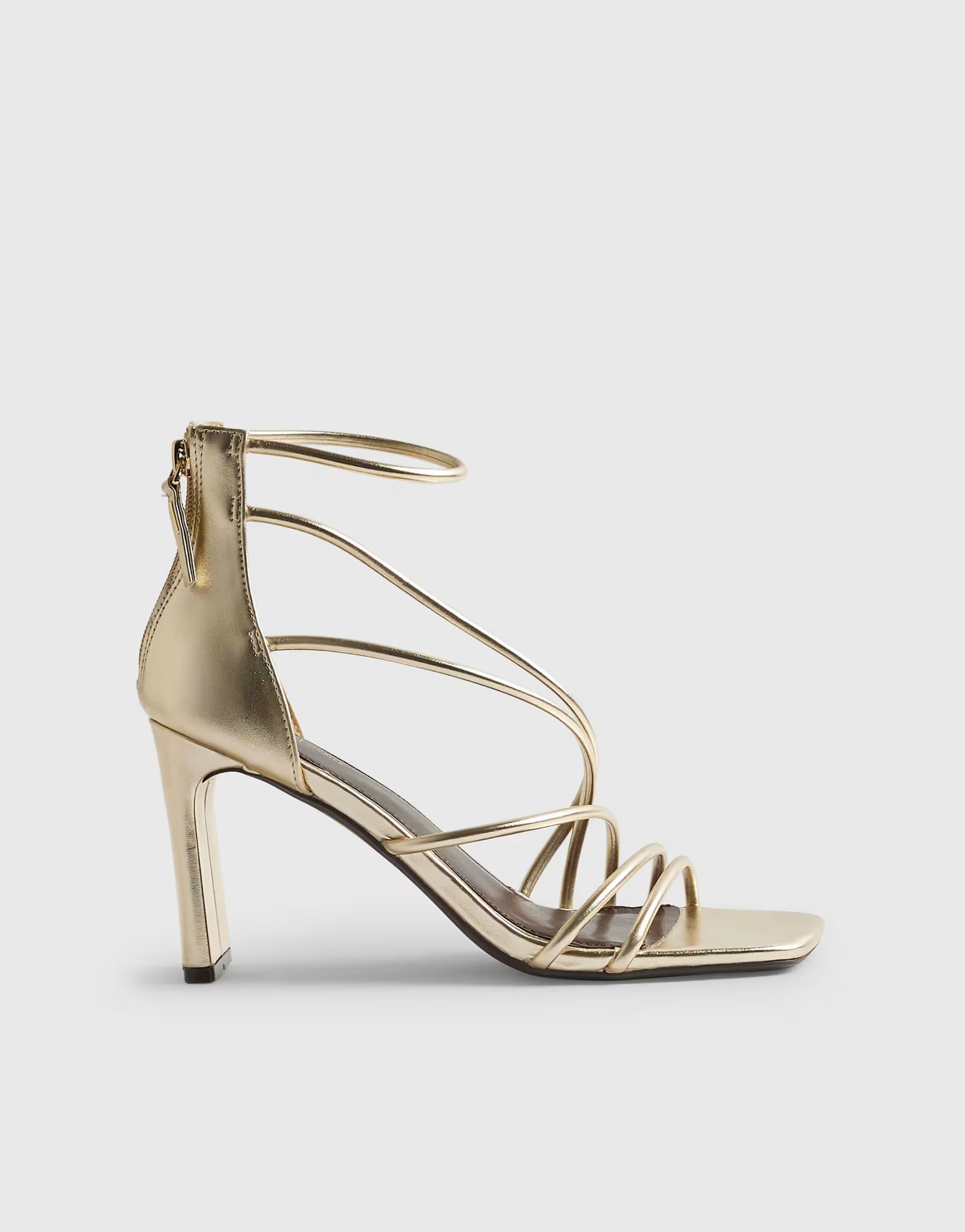 ASOS River Island Gold Metallic Strappy Heeled Sandals