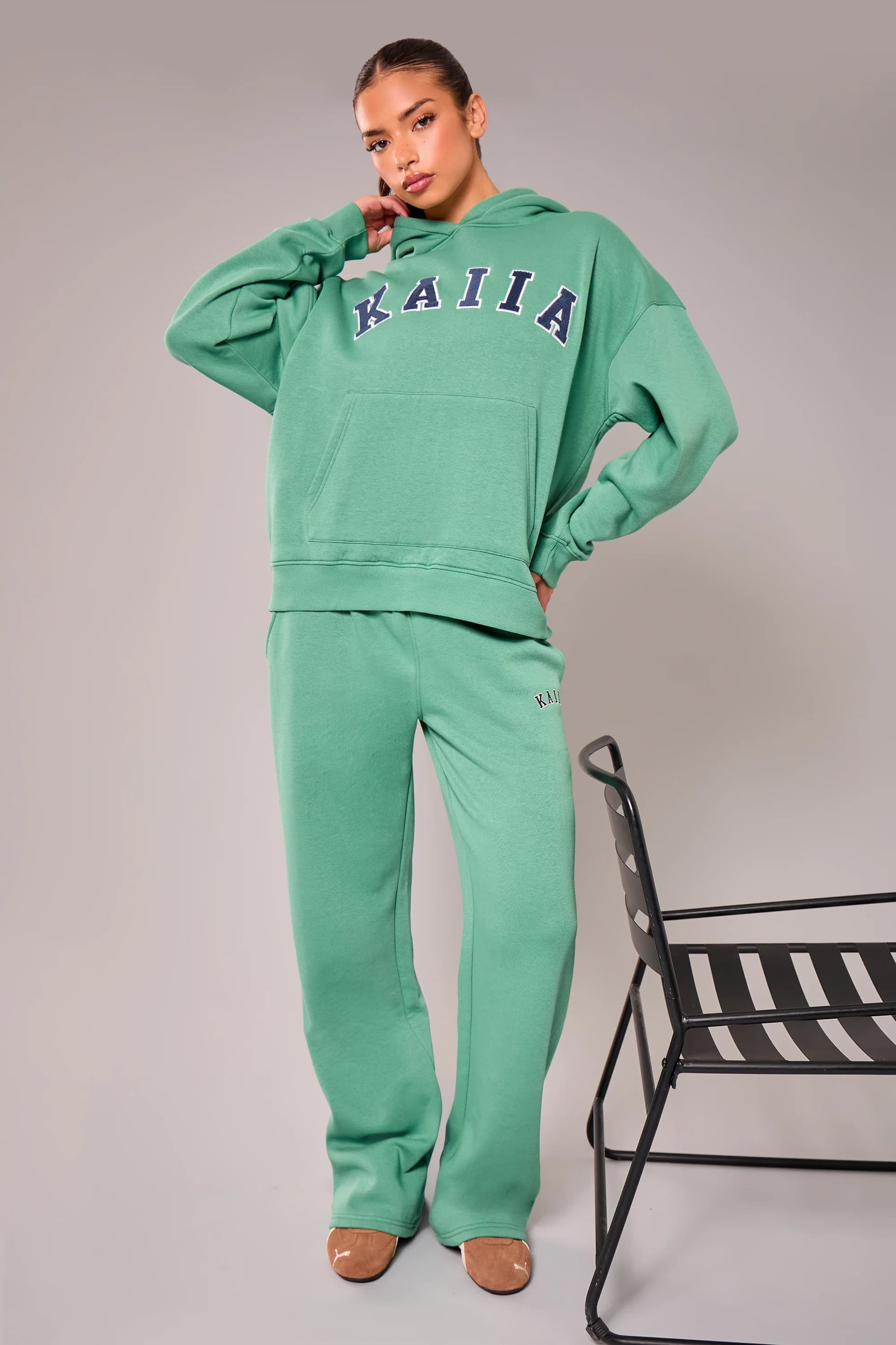 Kaiia Kaiia Slogan Wide Leg Joggers Jade Green