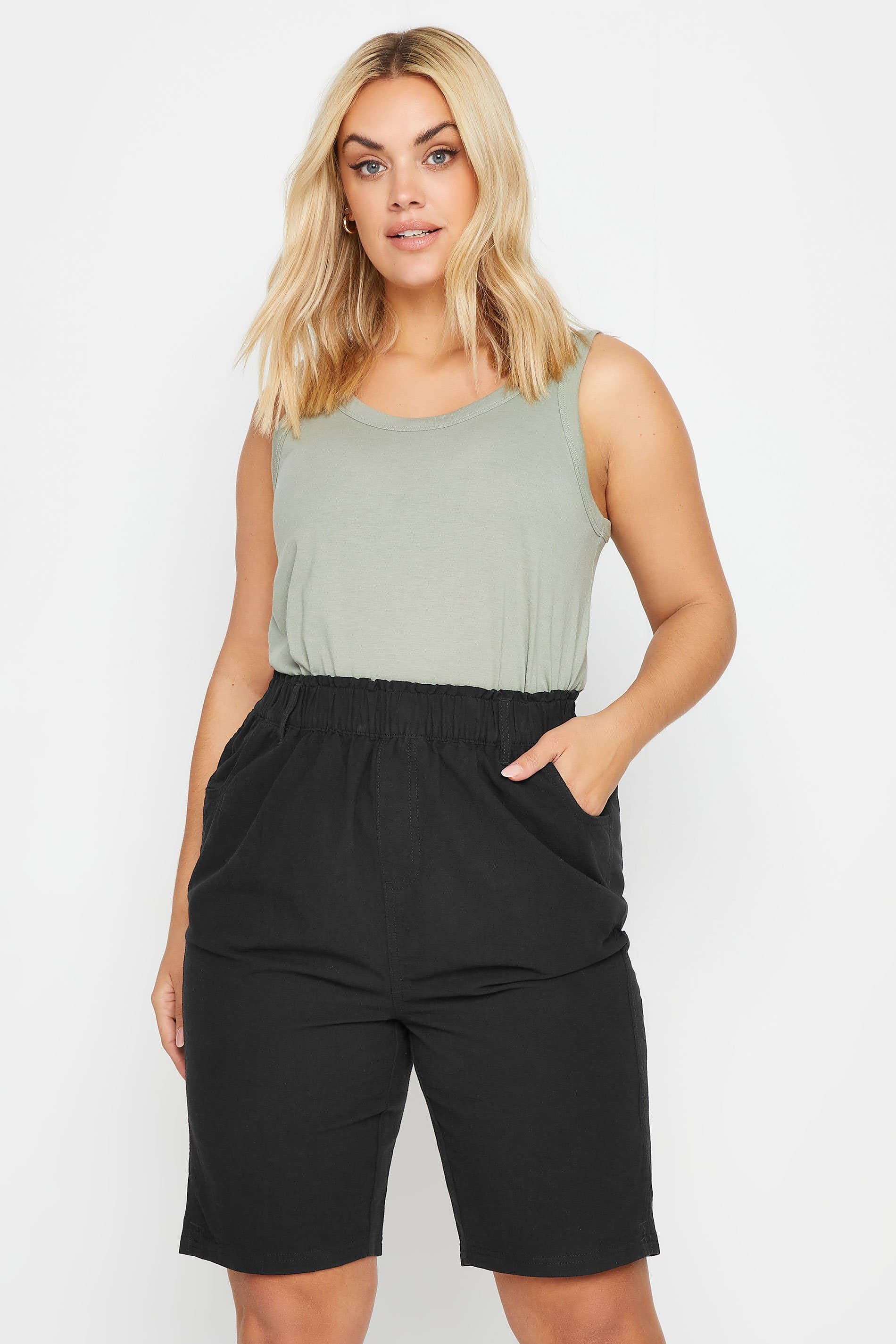 Yours Plus Size Black Elasticated Cool Cotton Shorts