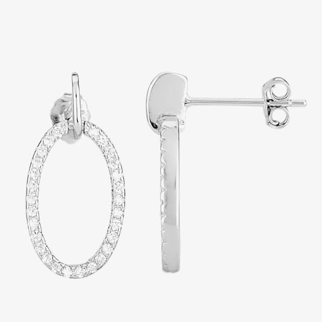 T.H.Baker T.H.Baker Women's Silver Cubic Zirconia Open Oval Pendant & Dropper Earring Set SET12795 - 3