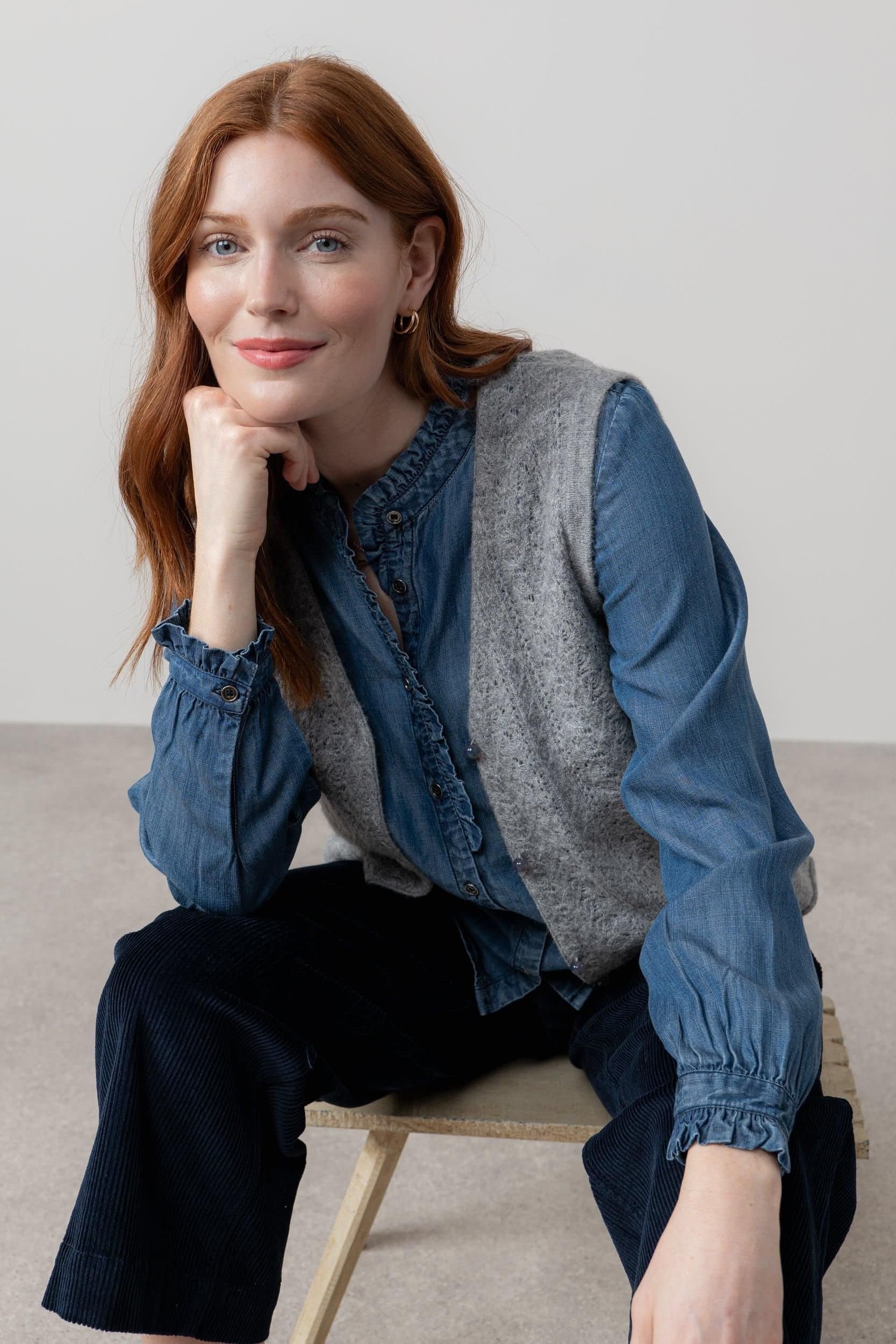 Lily & Me Lily & Me Grey Pointelle Knit V-Neck Cardigan