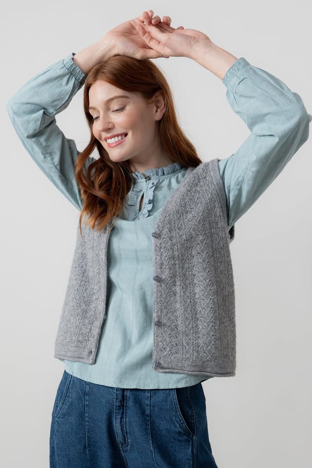 Lily & Me Lily & Me Women's Marly Sleeveless Pointelle Knit V-Neck Cardigan in Grey - 2