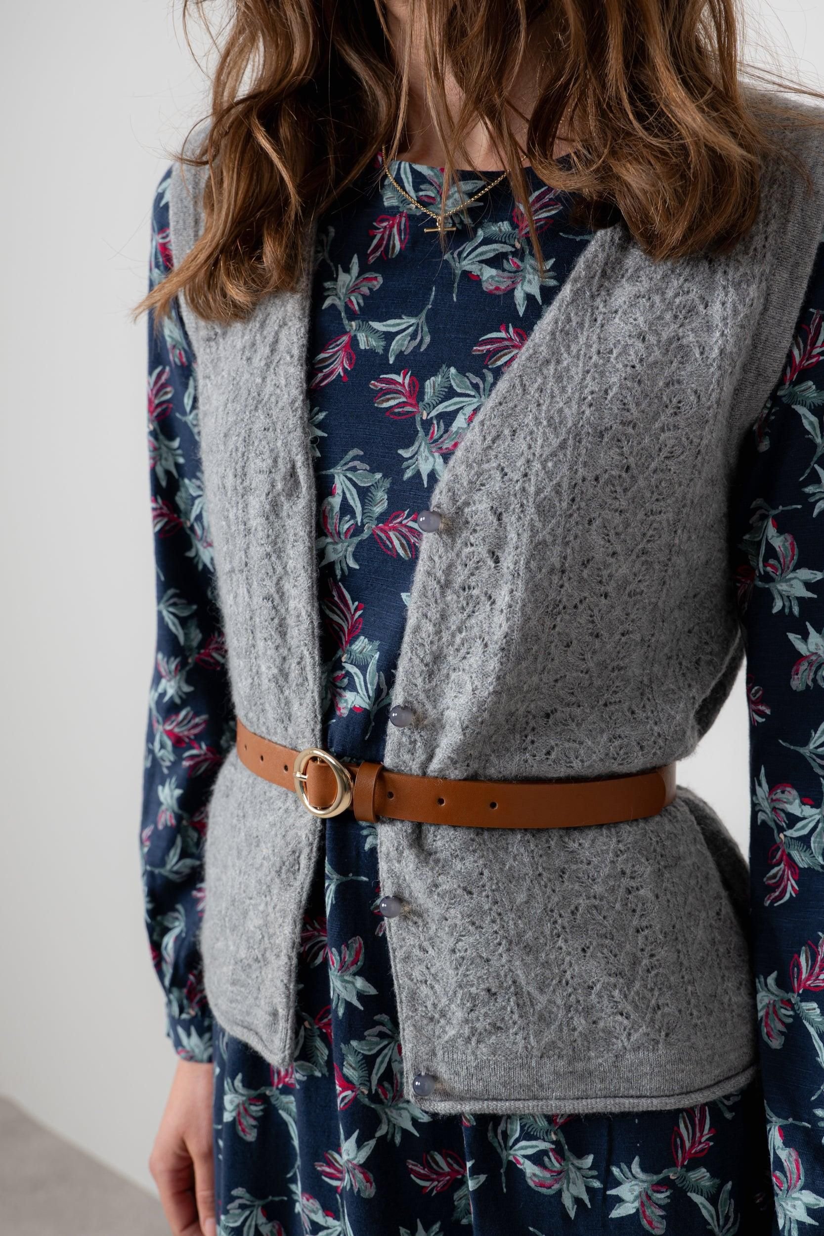 Lily & Me Lily & Me Women's Marly Sleeveless Pointelle Knit V-Neck Cardigan in Grey - 3