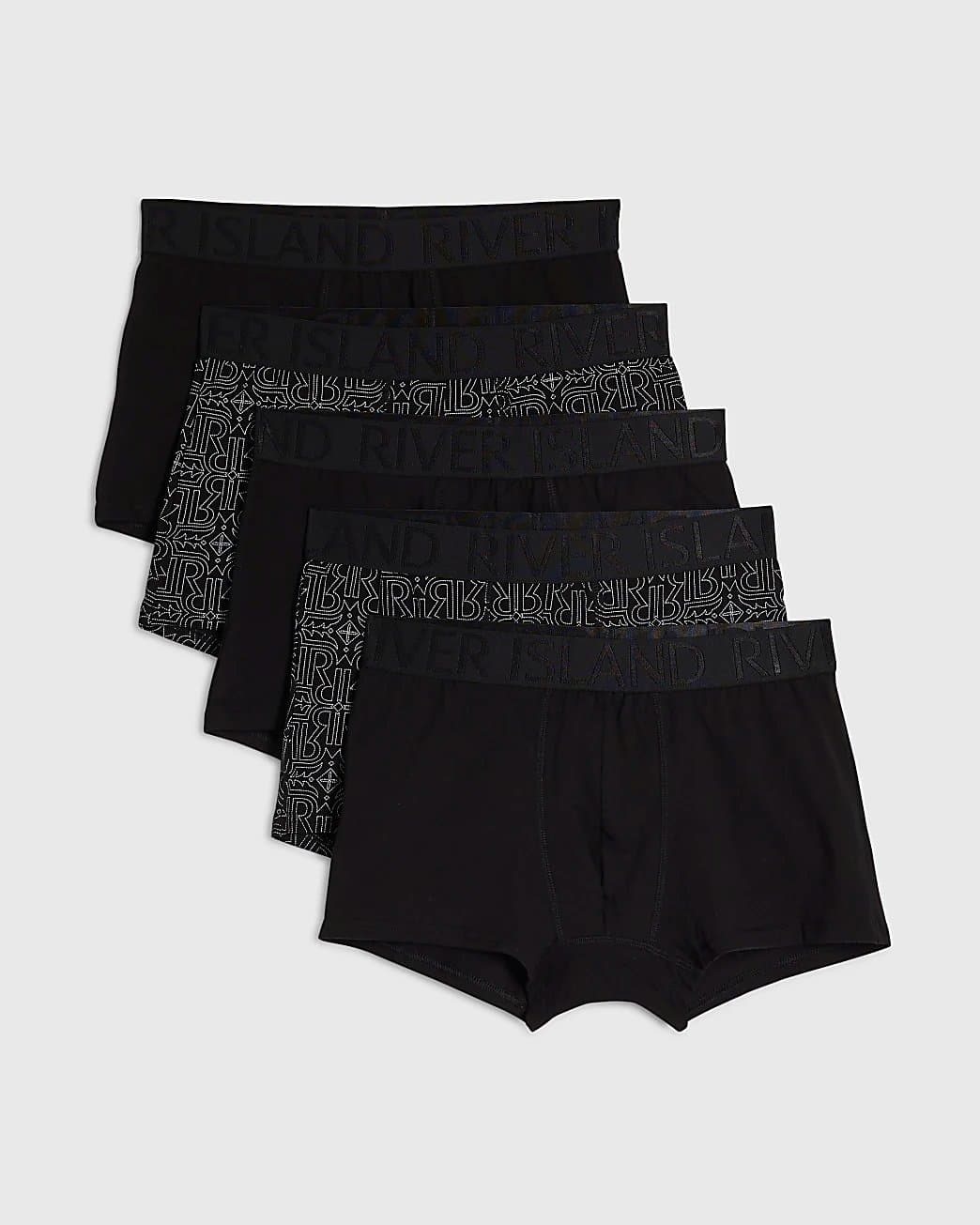 River Island Mens River Island Black Monogram Sketch Pack Of 5 Trunks