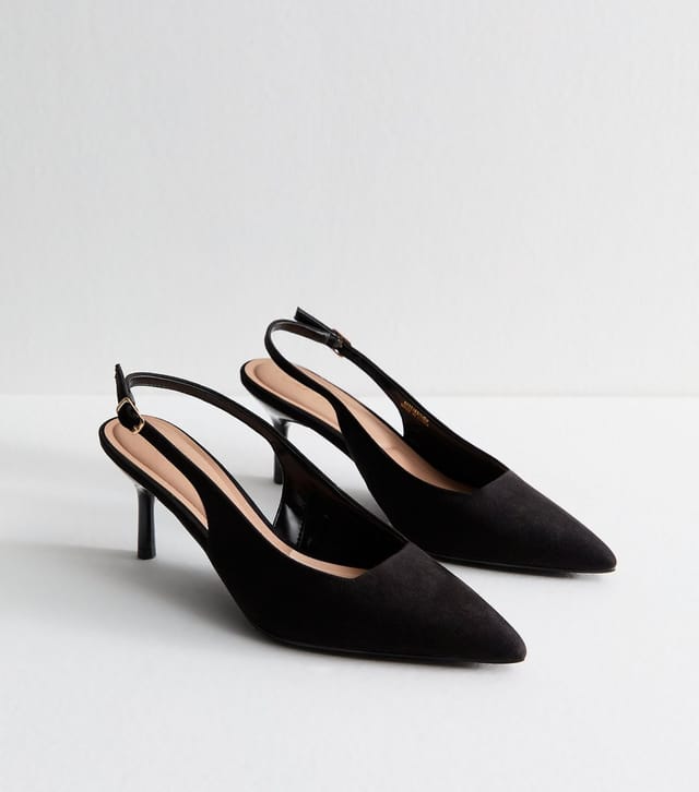 New Look Women's Black Faux Suede Slingback Court Shoes Vegan New Look - 2