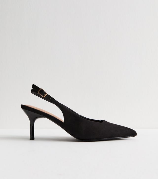 New Look Women's Black Faux Suede Slingback Court Shoes Vegan New Look - 3