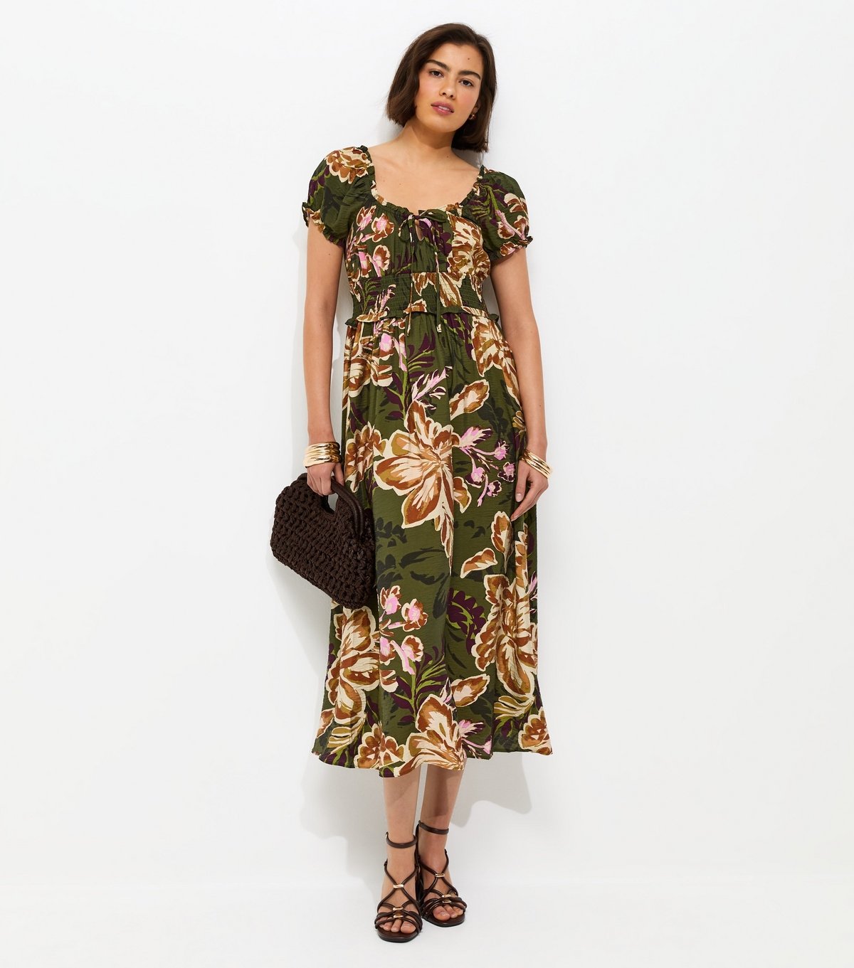 New Look Women's Green Paisley Pattern Shirred Waist Midi Dress New Look - 3