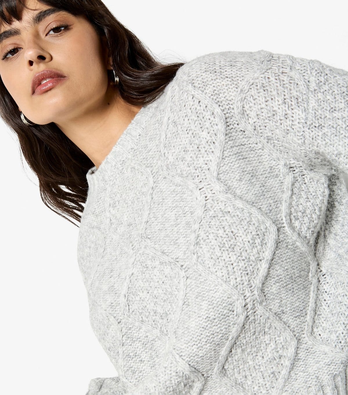 Apricot Women's Grey Chunky Cable Front Jumper Apricot New Look - 4