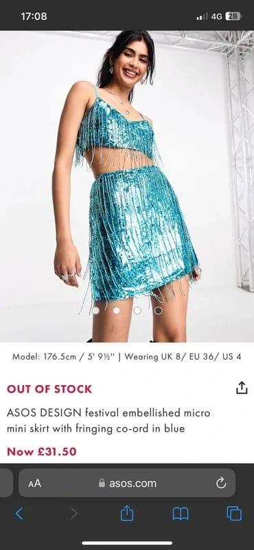 ASOS Turquoise Embellished Sequin Festival Mini Skirt