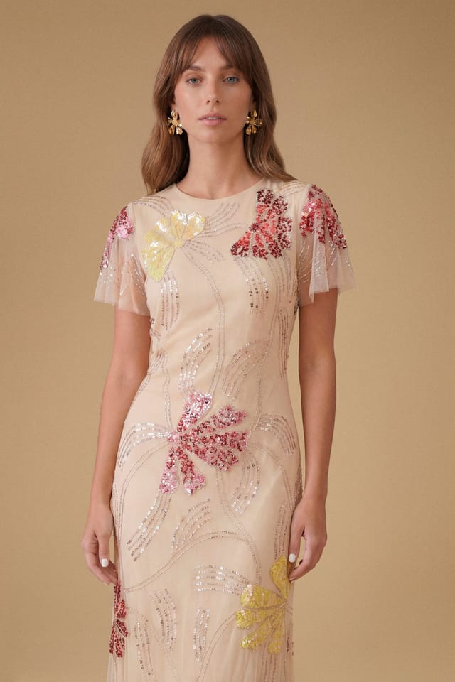 Oasis Oasis Women's Fan Floral Embellished Angel Sleeve Maxi Dress - 2