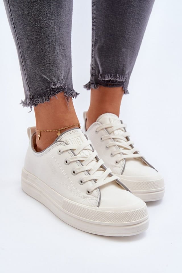 Love Lace Love Lace Women's BIG STAR Platform Textile Sneakers with Comfortable Insole in White - 3