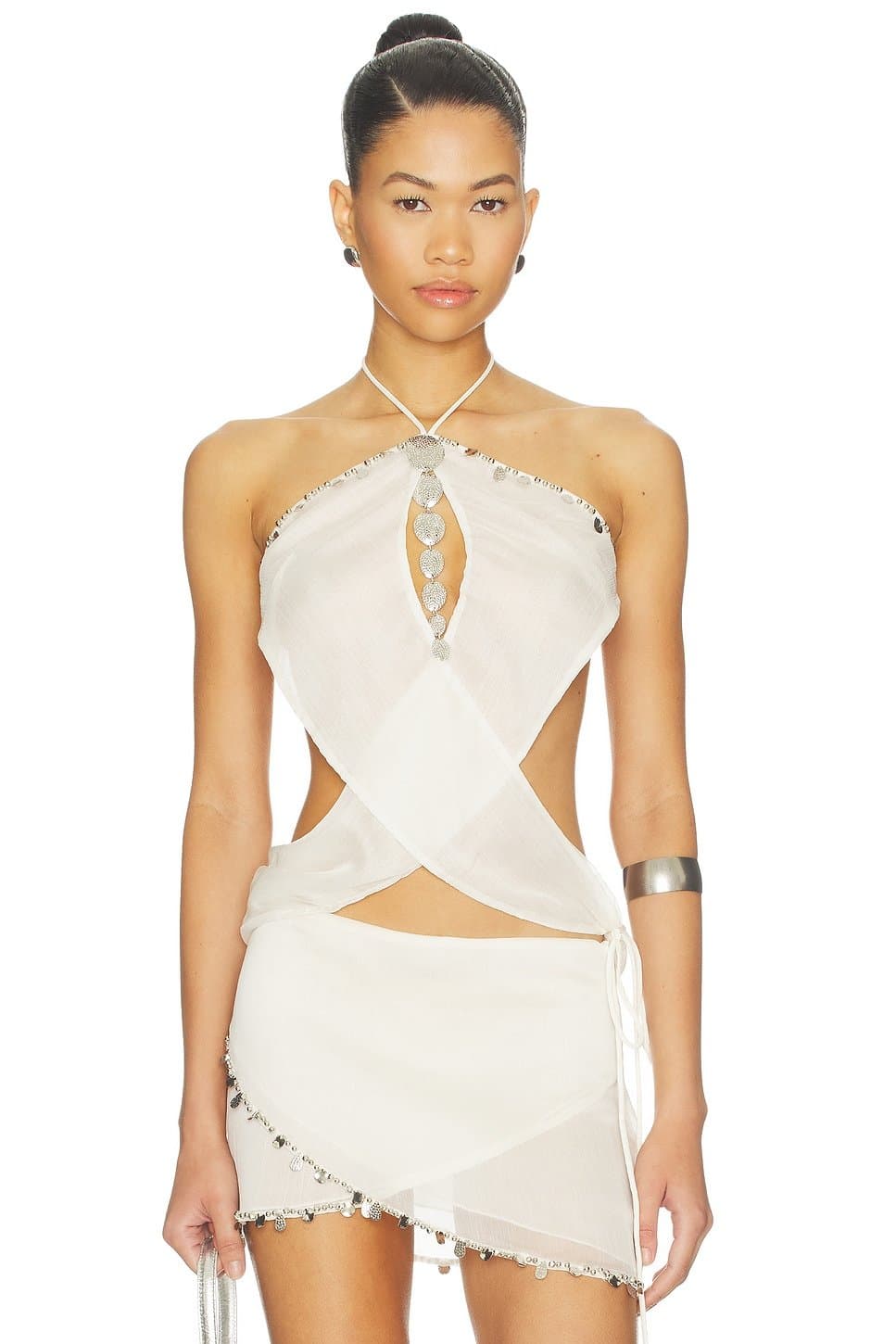 revolve Metal Trim Wrap Tie Top