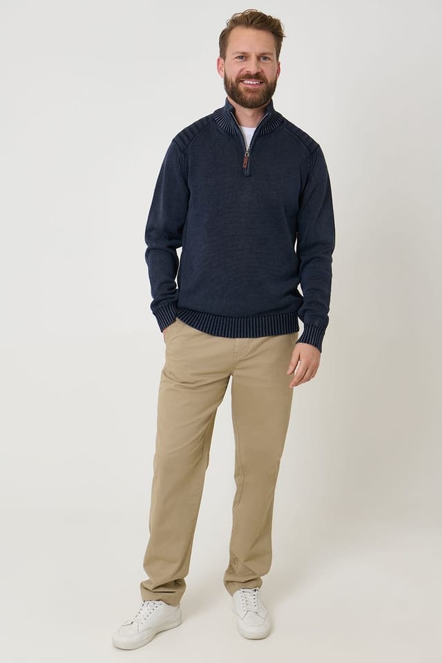 Saltwell Saltwell Men's Acid Wash Rib Quarter Zip Jumper in Navy - 3