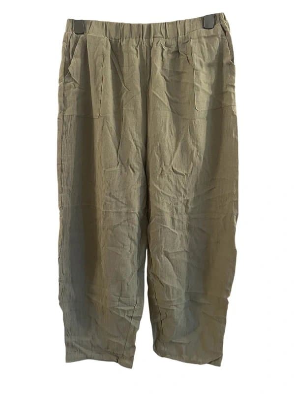 Inside Woman's cropped khaki trousers. Size 10-12 wide leg Perfect for summer