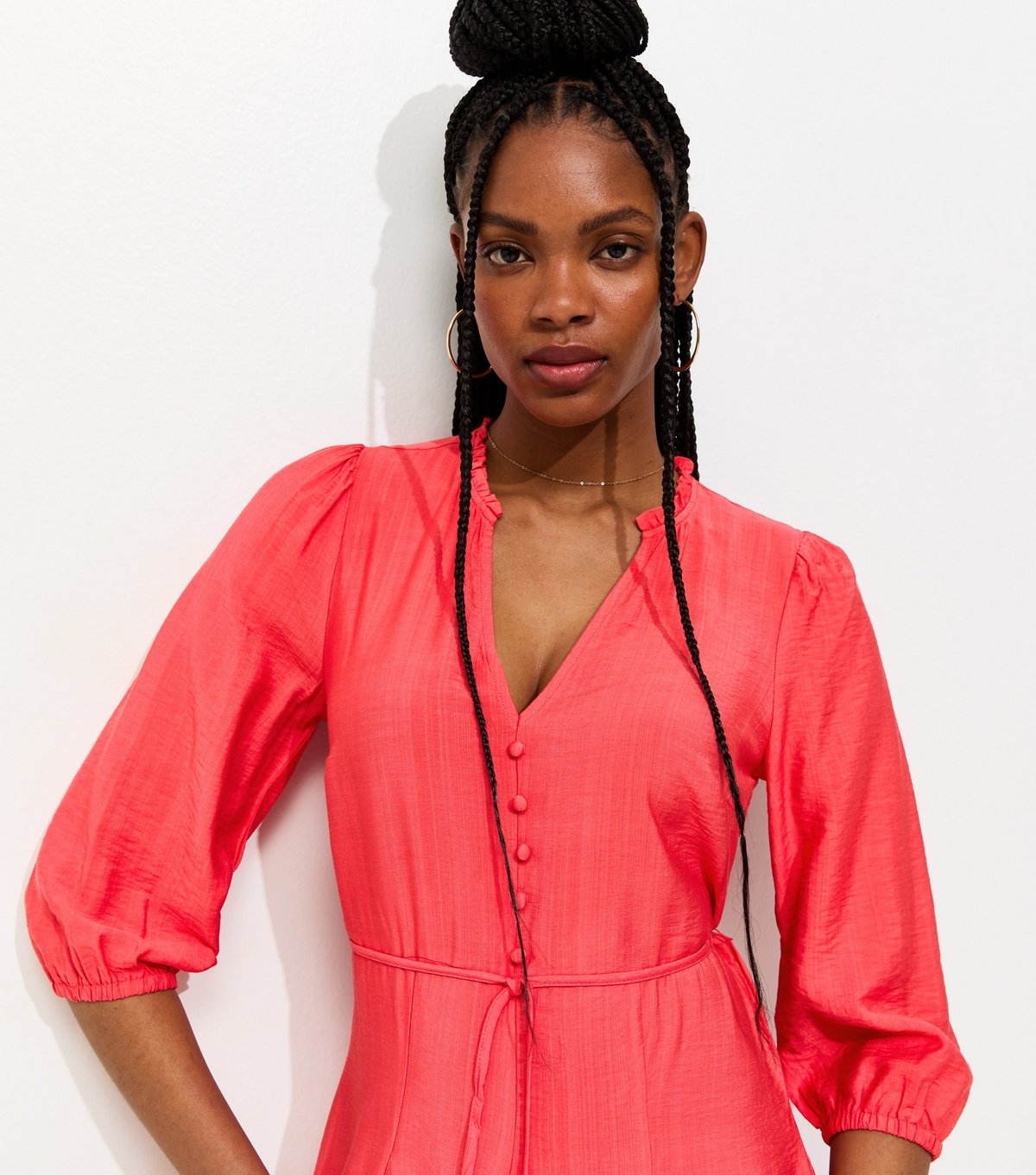 New Look Women's Dark Coral Godet Skirt Belted Mini Shirt Dress New Look - 2