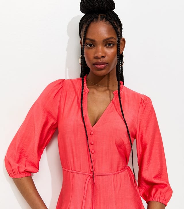 New Look Women's Dark Coral Godet Skirt Belted Mini Shirt Dress New Look - 2