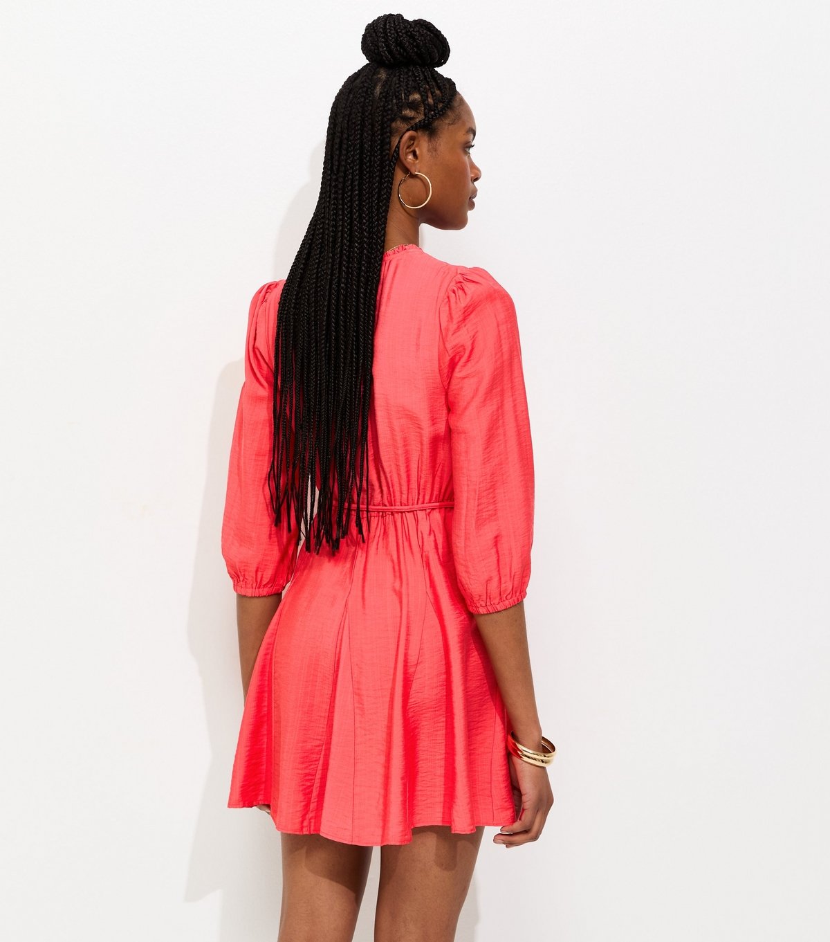 New Look Women's Dark Coral Godet Skirt Belted Mini Shirt Dress New Look - 4