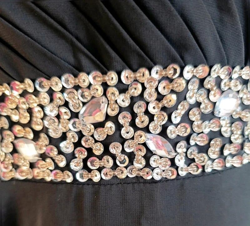 No Label Stunning Y2K Black Diamanté Maxi Prom dress Crystal Embellished Evening Gown UK 12