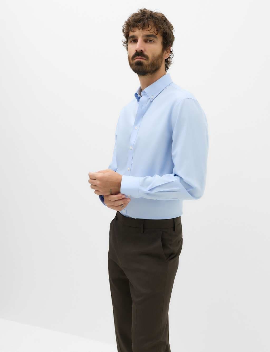 Marks & Spencer M&S Regular Fit Ultimate Non Iron Pure Cotton Shirt Light Blue