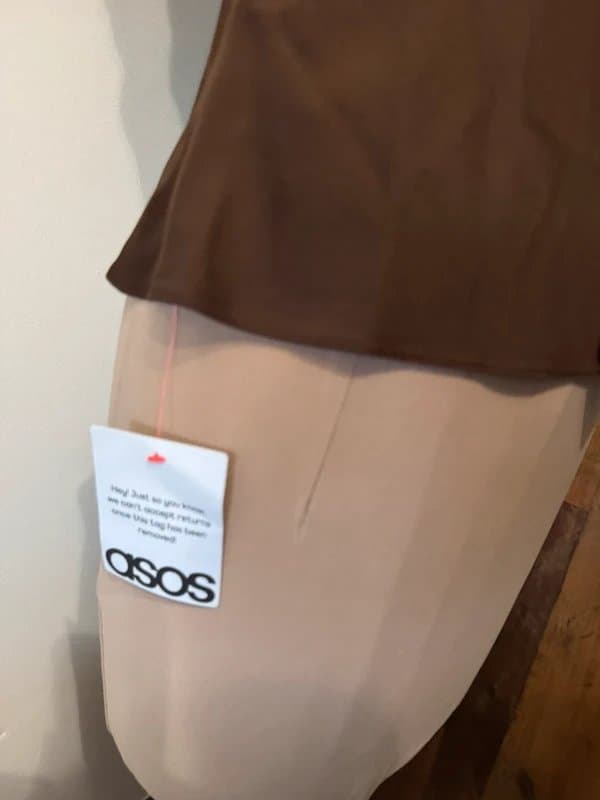 ASOS Design brown satin silky halter neck top tie plain minimalist cool size 8
