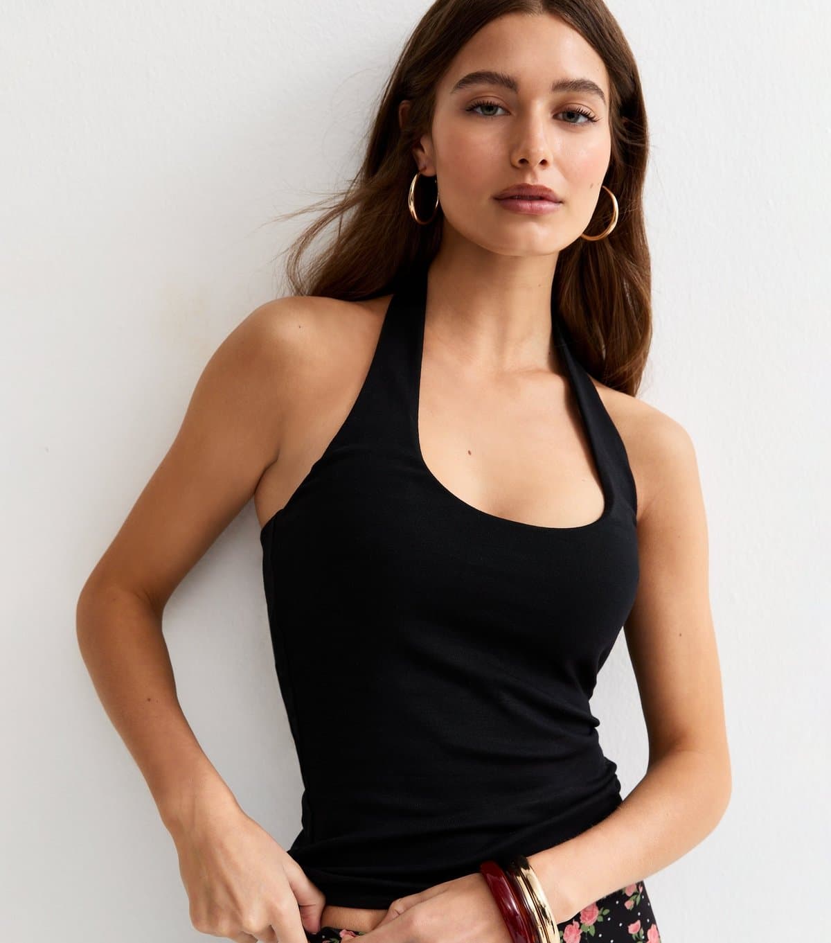 New Look New Look Black Ribbed Halter Neck Vest Top