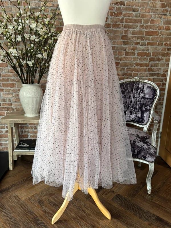 Choklate 🩷 Choklate Paris Blush Pink Polka Dot Tulle Midi Skirt Size S Rare